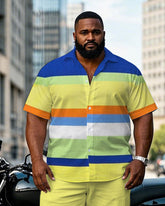 Men's Plus Size Rainbow Striped Short Sleeve Shirt Trousers Suit